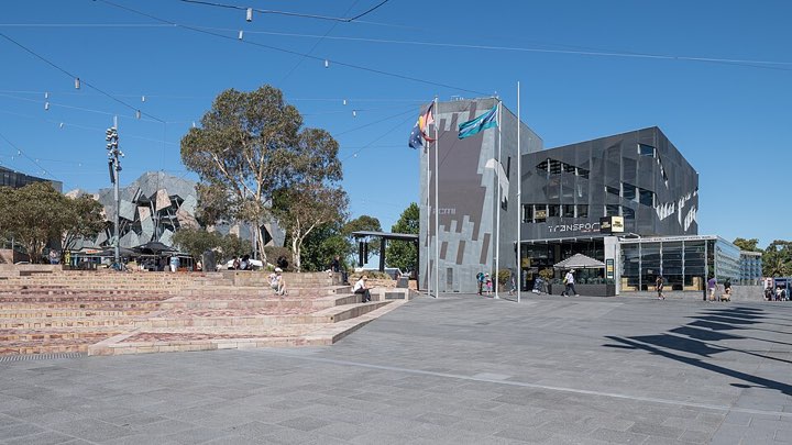 Federation Square with ACMI and its distinctive architecture